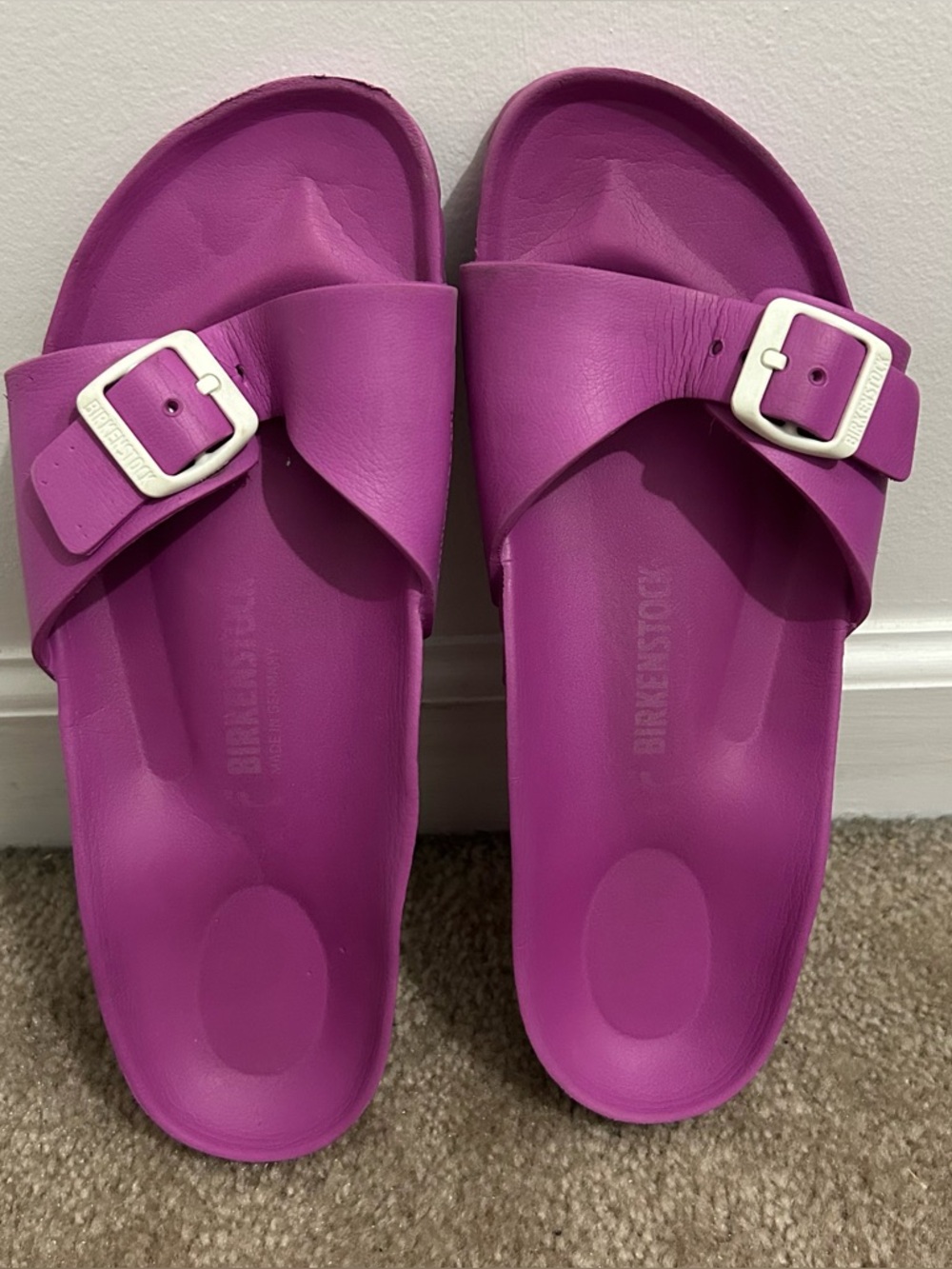 Birkenstock Sandals Womens 39 Madrid Eva Slip On Slides Purple Open Toe Buckle